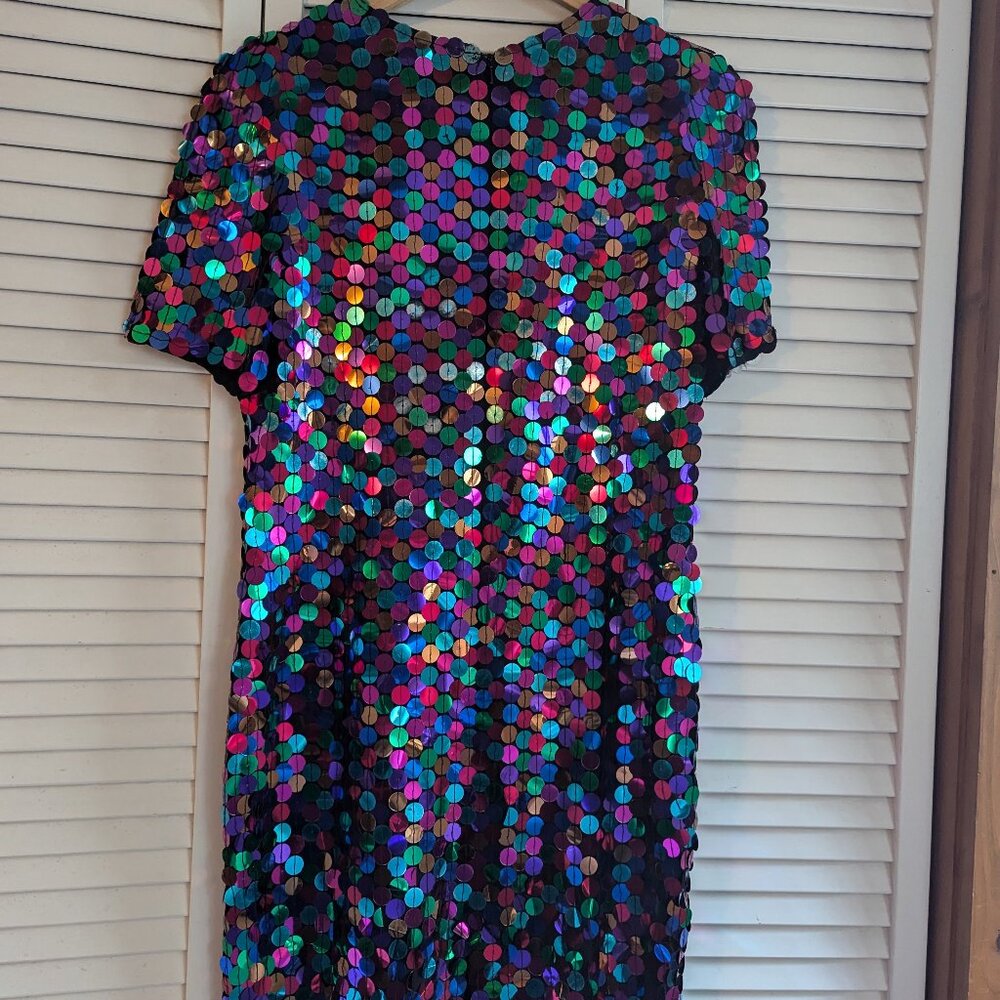 Vintage Rainbow Sequin Silk Party Dress Size S